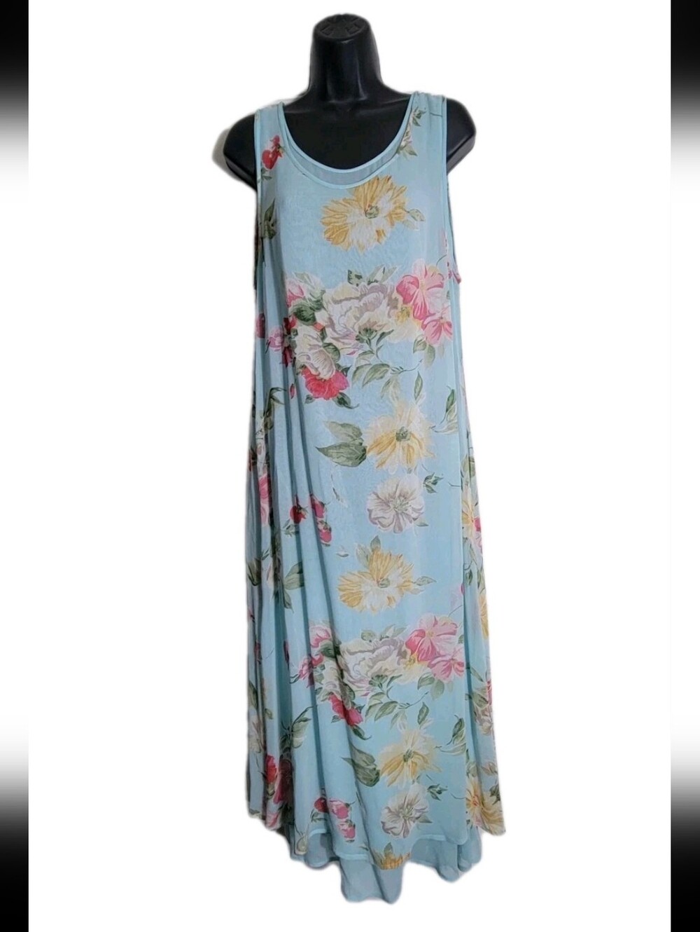 Together Womens Sleeveless Blue Floral Sheer Maxi Dress Size 12 Lined Beach EUC - Picture 2 of 8